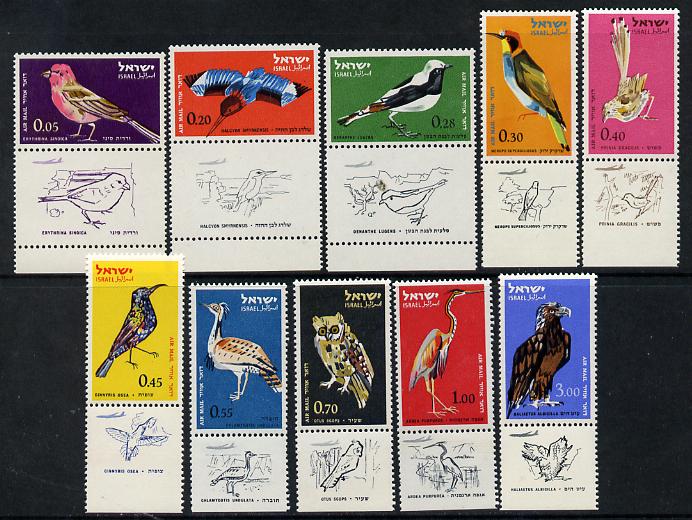 Israel 1963 Birds perf set of 10 with tabs unmounted mint  SG 244-53, stamps on birds, stamps on birds of prey