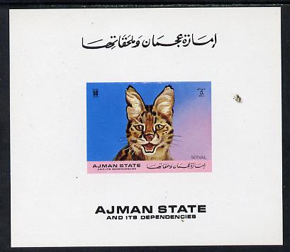 Ajman 1971 Wild cats 50Dh Serval imperf deluxe sheet unmounted mint as Mi B1275, stamps on animals, stamps on cats