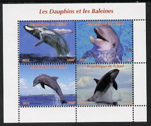 Chad 2014 Whales & Dolphins perf sheetlet containing 4 values unmounted mint. Note this item is privately produced and is offered purely on its thematic appeal. . , stamps on whales, stamps on dolphins, stamps on marine life