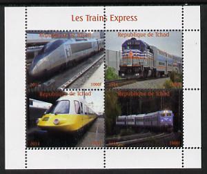 Chad 2014 High Speed Trains #2 perf sheetlet containing 4 values unmounted mint. Note this item is privately produced and is offered purely on its thematic appeal. . , stamps on railways