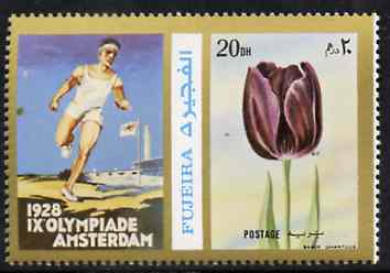Fujeira 1972 Tulip 20 Dh perf se-tenant with label (showing Runner) from Olympics Games - People & Places set of 20 unmounted mint, Mi 1047A, stamps on tulip    flowers     running, stamps on olympics       
