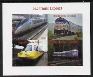 Chad 2014 High Speed Trains #2 imperf sheetlet containing 4 values unmounted mint. Note this item is privately produced and is offered purely on its thematic appeal. . , stamps on railways