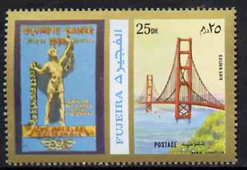 Fujeira 1972 Golden Gate Bridge 25 Dh perf se-tenant with label from Olympics Games - People & Places set of 20 unmounted mint, Mi 1048A, stamps on , stamps on  stamps on bridges     civil engineering, stamps on  stamps on olympics       