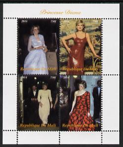 Mali 2014 Princess Diana perf sheetlet containing 4 values unmounted mint. Note this item is privately produced and is offered purely on its thematic appeal, stamps on diana, stamps on royalty, stamps on women