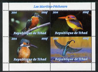 Chad 2014 Kingfishers perf sheetlet containing 4 values unmounted mint. Note this item is privately produced and is offered purely on its thematic appeal. . , stamps on birds, stamps on kingfishers