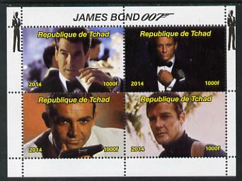 Chad 2014 James Bond perf sheetlet containing 4 values unmounted mint. Note this item is privately produced and is offered purely on its thematic appeal. . , stamps on movies, stamps on films, stamps on  spy , stamps on cinena
