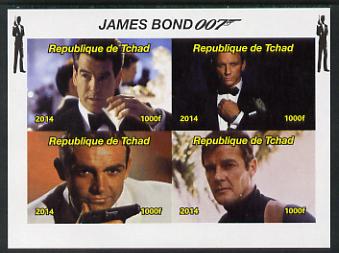 Chad 2014 James Bond imperf sheetlet containing 4 values unmounted mint. Note this item is privately produced and is offered purely on its thematic appeal. . , stamps on , stamps on  stamps on movies, stamps on  stamps on films, stamps on  stamps on  spy , stamps on  stamps on cinena