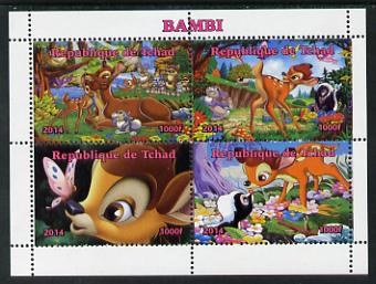 Chad 2014 Walt Disney's Bambi perf sheetlet containing 4 values unmounted mint. Note this item is privately produced and is offered purely on its thematic appeal. . , stamps on films, stamps on movies, stamps on cinema, stamps on cartoons, stamps on disney, stamps on 