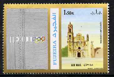 Fujeira 1972 Tepotztlans Cathedral, Mexico 1R50 perf se-tenant with label from Olympics Games - People & Places set of 20 unmounted mint, Mi 1055A, stamps on cathedrals, stamps on olympics