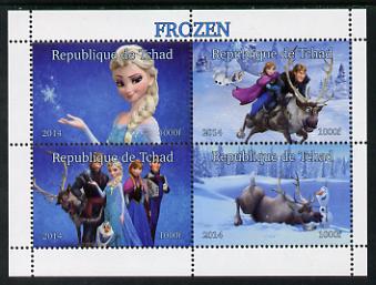 Chad 2014 Walt Disney's Frozen #1 perf sheetlet containing 4 values unmounted mint. Note this item is privately produced and is offered purely on its thematic appeal. . , stamps on films, stamps on movies, stamps on cinema, stamps on cartoons, stamps on disney, stamps on 