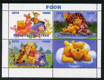 Chad 2014 Walt Disneys Pooh perf sheetlet containing 4 values unmounted mint. Note this item is privately produced and is offered purely on its thematic appeal. . , stamps on films, stamps on movies, stamps on cinema, stamps on cartoons, stamps on disney, stamps on bears