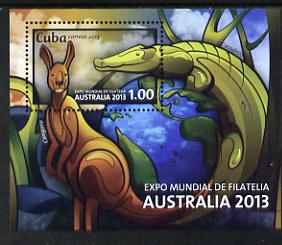 Cuba 2013 Australia Expo imperf m/sheetunmounted mint, stamps on animals, stamps on lizards, stamps on roos, stamps on stamp exhibitions, stamps on 
