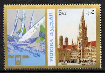 Fujeira 1972 Munich Marienplatz 5R perf se-tenant with label (showing Sailing) from Olympics Games - People & Places set of 20 unmounted mint, Mi 1059A, stamps on sailing, stamps on olympics       