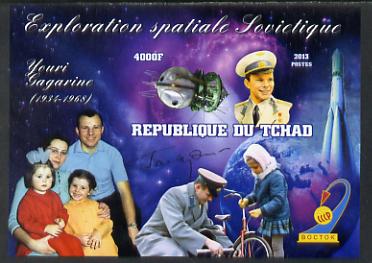 Chad 2013 Soviet Space Exploration - Yuri Gagarin imperf deluxe containing one value unmounted mint, stamps on personalities, stamps on space