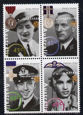 Australia 1995 WW2 War Heroes - 2nd issue set of 4 unmounted mint SG 1545a, stamps on , stamps on  ww2 , stamps on  medals, stamps on 