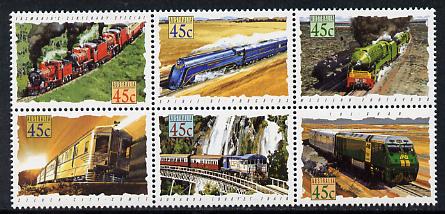 Australia 1993 Trains of Australia set of 6 unmounted mint, SG 1405a, stamps on railways