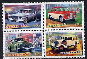 Australia 1997 Classic Cars se-tenant block of 4 unmounted mint SG 1667-70, stamps on cars, stamps on austin, stamps on ford, stamps on chrysler, stamps on gmh holden