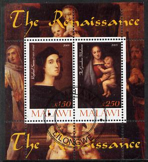 Malawi 2009 Renaissance Painters - Raphael perf sheetlet containing 2 values cto used, stamps on renaissance, stamps on arts, stamps on raphael