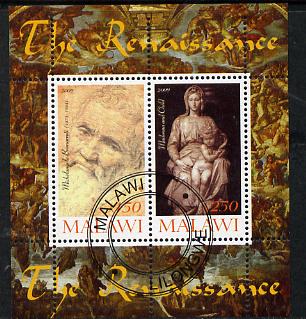 Malawi 2009 Renaissance Painters - Michelangelo perf sheetlet containing 2 values cto used, stamps on renaissance, stamps on arts, stamps on michelangelo