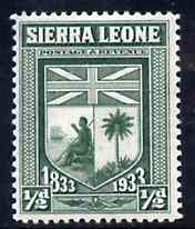 Sierra Leone 1933 KG5 Wilberforce & Abolition of Slavery 1/2d green unmounted mint SG 168, stamps on arms, stamps on heraldry, stamps on slavery, stamps on flags, stamps on  kg5 , stamps on 