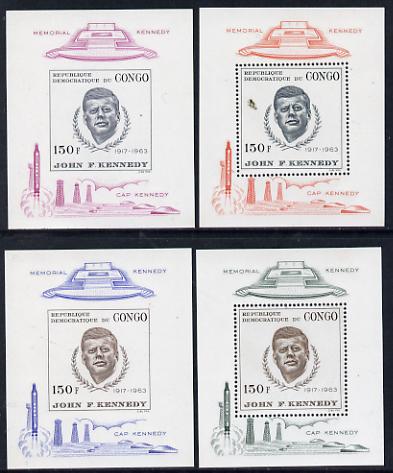 Congo 1966 Kennedy Commemoration - 2nd issue set of 4 individual sheetlets (2 perf & 2 imperf)unmounted mint as SG MS 630, stamps on personalities, stamps on kennedy, stamps on usa presidents, stamps on americana