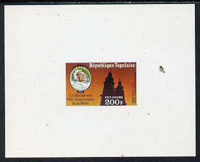 Togo 1977 150th Death Anniversary of Beethoven 200f individual imperf deluxe sheet unmounted mint as SG 1198, stamps on personalities, stamps on beethoven, stamps on opera, stamps on music, stamps on composers, stamps on deaf, stamps on disabled, stamps on masonry, stamps on masonics