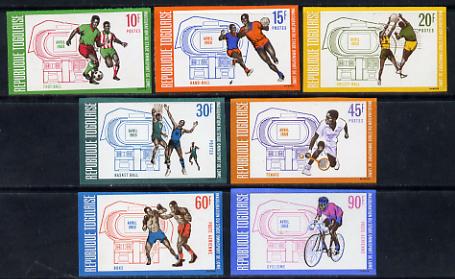 Togo 1969 Inauguration of Sports Stadium set of 7 imperf from limited printing unmounted mint as SG 636-42, stamps on sport, stamps on football, stamps on handball, stamps on volleyball, stamps on basketball, stamps on tennis, stamps on boxing, stamps on bicycles, stamps on cycling, stamps on stadia