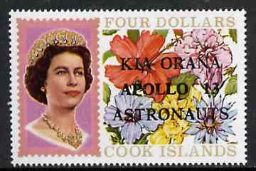 Cook Islands 1970 Apollo 13 overprint on $4 Flowers (with Fluorescent markings) unmounted mint SG 327a*, stamps on , stamps on  stamps on space     apollo     flowers