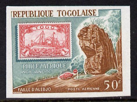 Togo 1969 Philexafrique Stamp Exhibition 2nd series 50f imperf from limited printing unmounted mint as SG 635, stamps on , stamps on  stamps on stamp exhibitions, stamps on  stamps on stampon, stamps on  stamps on stamp on stamp, stamps on  stamps on yachts