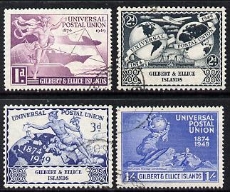 Gilbert & Ellice Islands 1949 KG6 75th Anniversary of Universal Postal Union set of 4 cds used SG59-62, stamps on , stamps on  upu , stamps on  kg6 , stamps on 