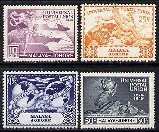Malaya - Johore 1949 KG6 75th Anniversary of Universal Postal Union set of 4 unmounted mint, SG 148-51, stamps on , stamps on  upu , stamps on  kg6 , stamps on 