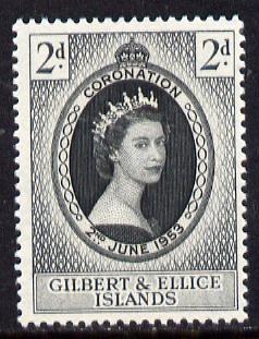 Gilbert & Ellice Islands 1953 Coronation 2d unmounted mint SG 63, stamps on coronation, stamps on royalty