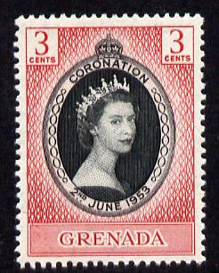Grenada 1953 Coronation 3c unmounted mint SG 191, stamps on coronation, stamps on royalty