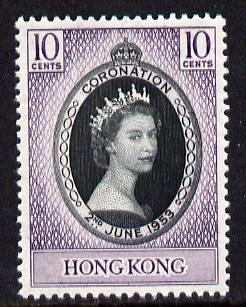 Hong Kong 1953 Coronation 10c unmounted mint SG 177, stamps on coronation, stamps on royalty