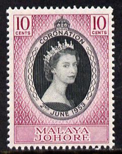 Malaya - Johore 1953 Coronation 10c unmounted mint SG 152, stamps on coronation, stamps on royalty