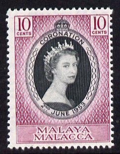 Malaya - Malacca 1953 Coronation 10c unmounted mint SG 22, stamps on coronation, stamps on royalty