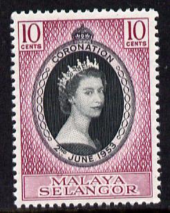 Malaya - Selangor 1953 Coronation 10c unmounted mint SG 115, stamps on coronation, stamps on royalty