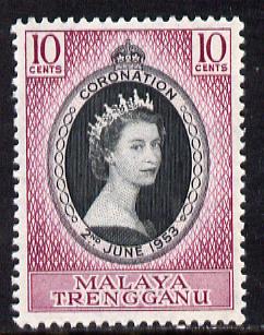 Malaya - Trengganu 1953 Coronation 10c unmounted mint SG 88, stamps on coronation, stamps on royalty