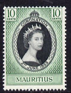 Mauritius 1953 Coronation 10c unmounted mint SG 291, stamps on coronation, stamps on royalty