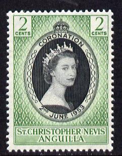 St Kitts-Nevis 1953 Coronation 2c unmounted mint SG 106, stamps on coronation, stamps on royalty