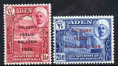 Aden - Qu'aiti 1946 KG6 Victory Commemoration set of 2 unmounted mint, SG 12-13, Mi 12-13*, stamps on , stamps on  stamps on victory, stamps on  stamps on  kg6 , stamps on  stamps on  ww2 , stamps on  stamps on 