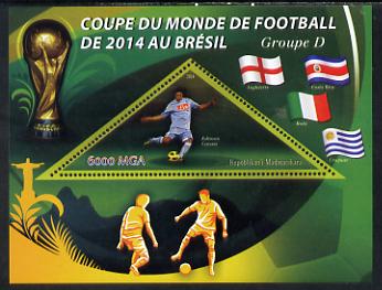 Madagascar 2014 Football World Cup in Brazil - Group D perf triangular shaped souvenir sheet unmounted mint, stamps on football, stamps on triangular, stamps on shaped