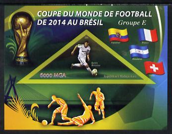 Madagascar 2014 Football World Cup in Brazil - Group E imperf triangular shaped souvenir sheet unmounted mint, stamps on football, stamps on triangular, stamps on shaped