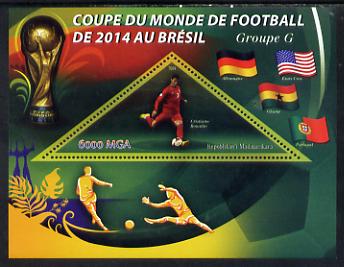 Madagascar 2014 Football World Cup in Brazil - Group G perf triangular shaped souvenir sheet unmounted mint, stamps on football, stamps on triangular, stamps on shaped