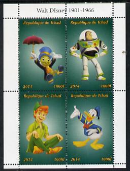 Chad 2014 Disney Characters #1 perf sheetlet containing 4 values unmounted mint. Note this item is privately produced and is offered purely on its thematic appeal. . , stamps on disney, stamps on cartoons, stamps on films, stamps on movies, stamps on cinema, stamps on umbrellas