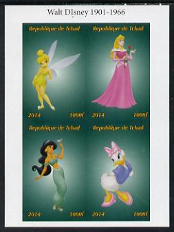 Chad 2014 Disney Characters #2 imperf sheetlet containing 4 values unmounted mint. Note this item is privately produced and is offered purely on its thematic appeal. . , stamps on disney, stamps on cartoons, stamps on films, stamps on movies, stamps on cinema