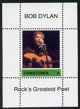 Chartonia (Fantasy) Bob Dylan - Rocks Greatest Poet #3 perf deluxe sheet on thin glossy card unmounted mint, stamps on personalities, stamps on music, stamps on pops, stamps on rock, stamps on dylan