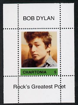 Chartonia (Fantasy) Bob Dylan - Rocks Greatest Poet #5 perf deluxe sheet on thin glossy card unmounted mint, stamps on personalities, stamps on music, stamps on pops, stamps on rock, stamps on dylan
