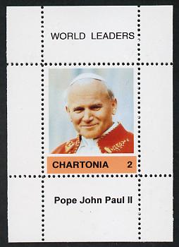 Chartonia (Fantasy) World Leaders - Pope John Paul II perf deluxe sheet on thin glossy card unmounted mint, stamps on personalities, stamps on pope, stamps on religion, stamps on popes