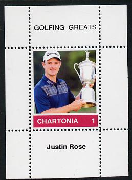 Chartonia (Fantasy) Golfing Greats - Justin Rose perf deluxe sheet on thin glossy card unmounted mint, stamps on sport, stamps on golf